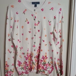 Karen Scott Women's Floral Cardigan - Cream and Pink